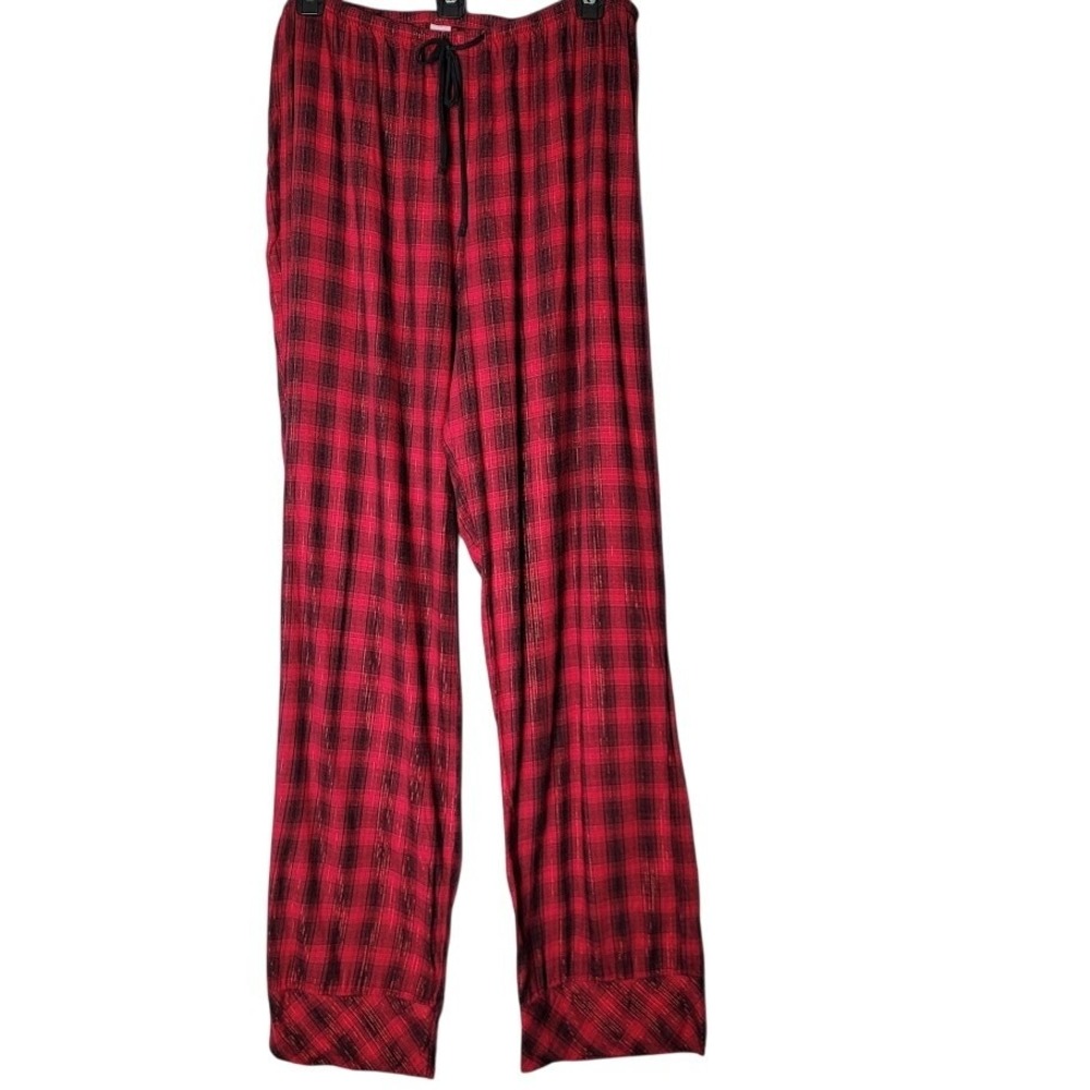Victoria's Secret Lounge Pants Womens M Long Red Plaid‎ Metallic Thread